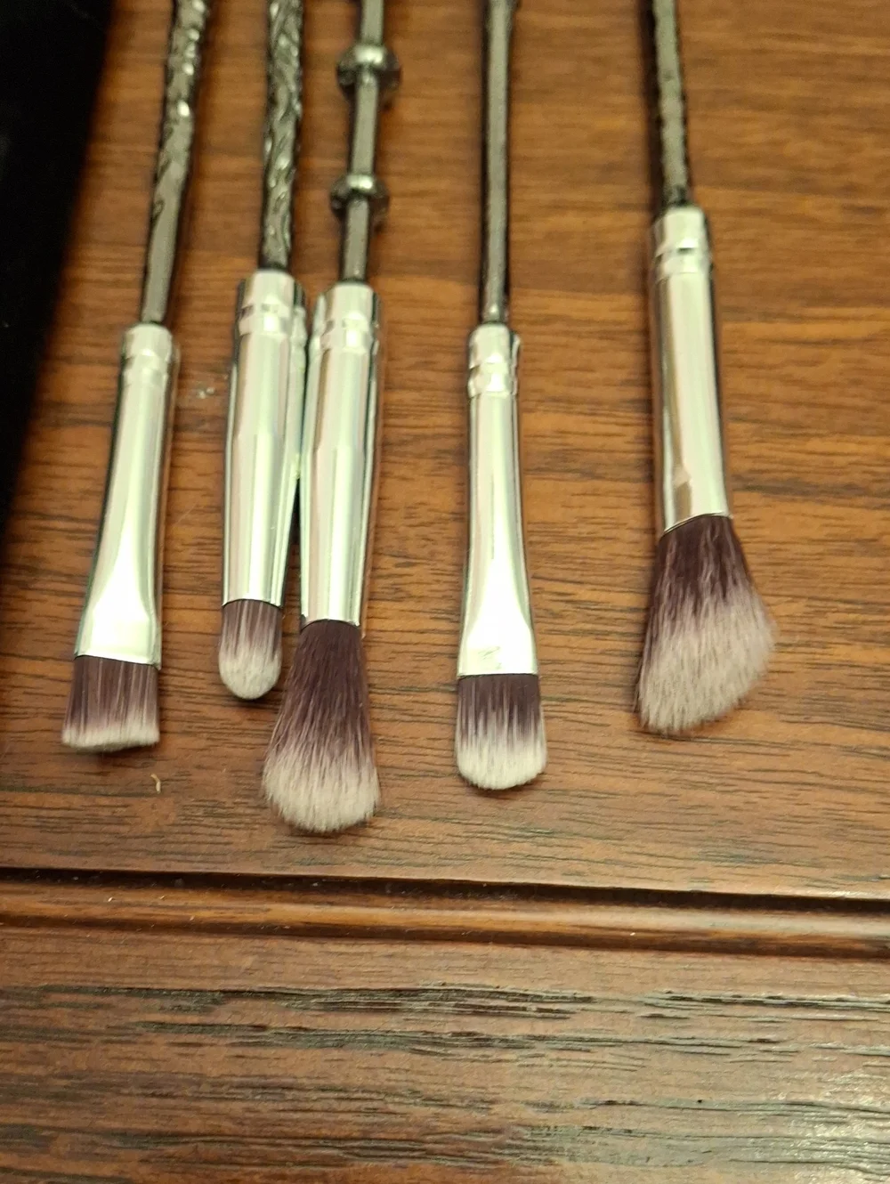 Storybook Cosmetics Silver Handle Makeup Brush Set of 5 Black Velvet Pouch